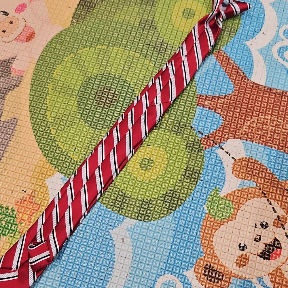 NWOT Boys Clip On Black, Red and White Striped Tie